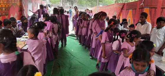 Students taking part in a community learning event